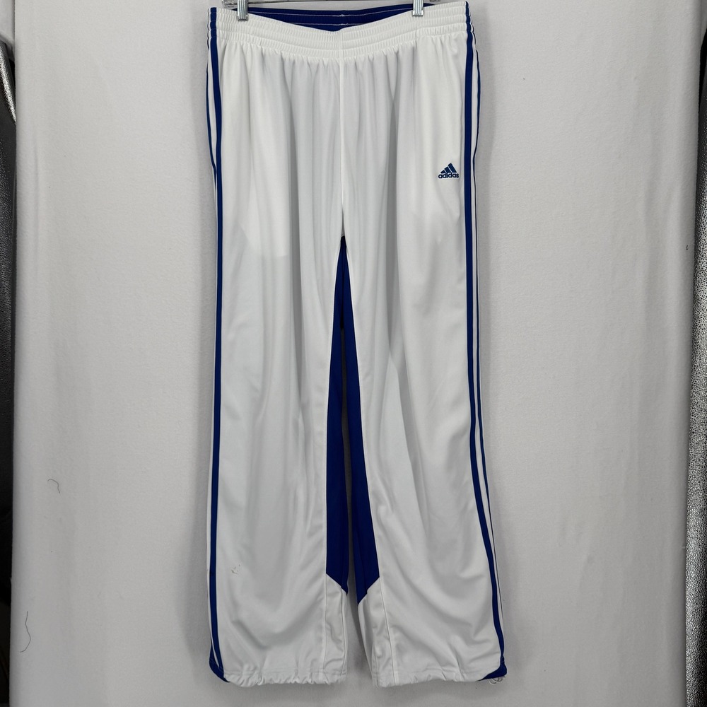 Adidas Track Pants Men XL White Blue ClimaCool Stripes Athletic Training Y2K